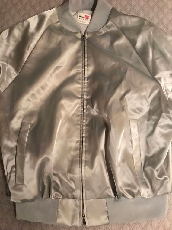 Vintage Satin Baseball Jacket. Silver Satin Baseba