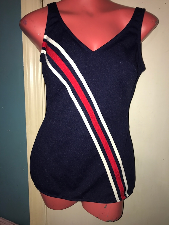 Vintage 1960s Robby Len Swimsuit. Vintage Red, White, and Blue