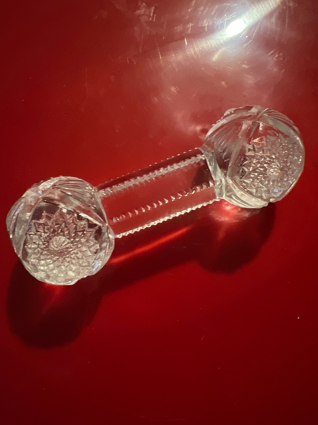 Vintage Cut Glass Knife Rest. Large Master Dumbbell Knife Rest. Glass