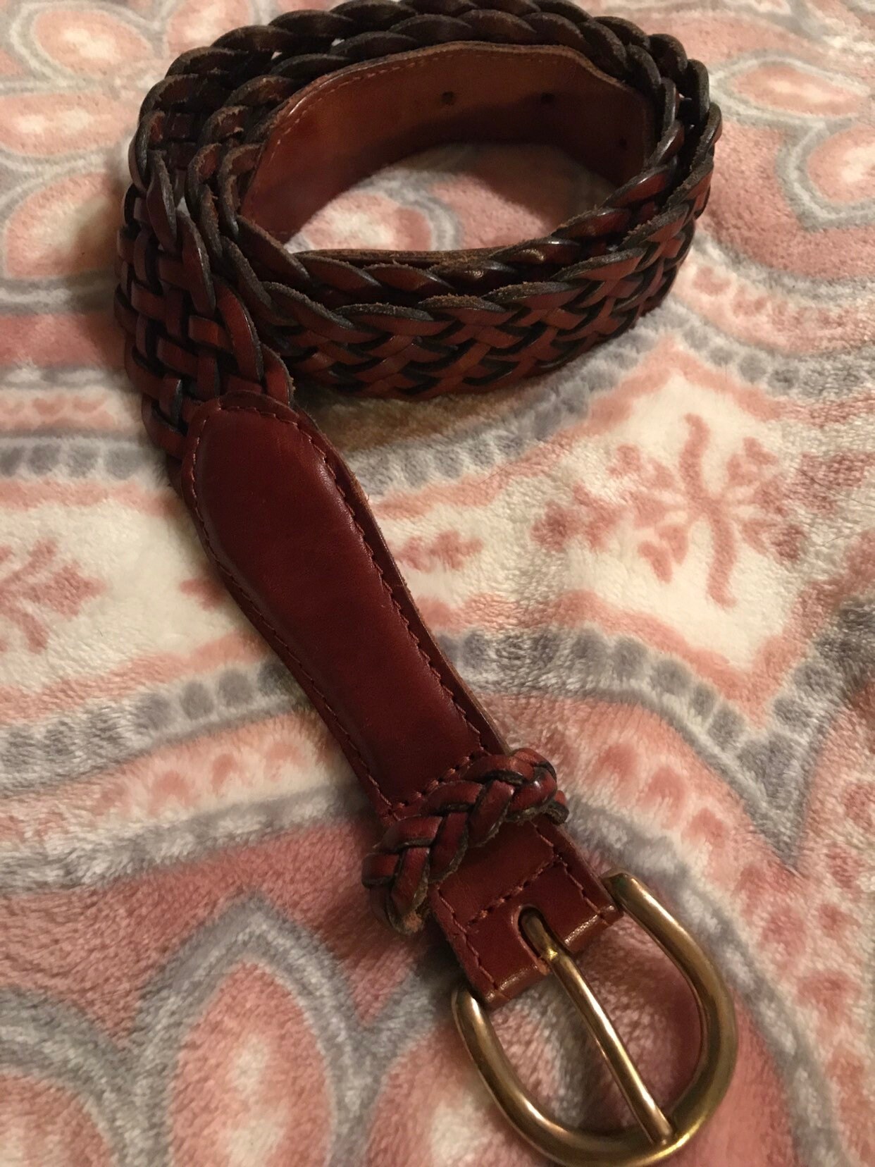 Vintage Braided Leather Belt. Braided Leather Belt. Brown Braided Belt