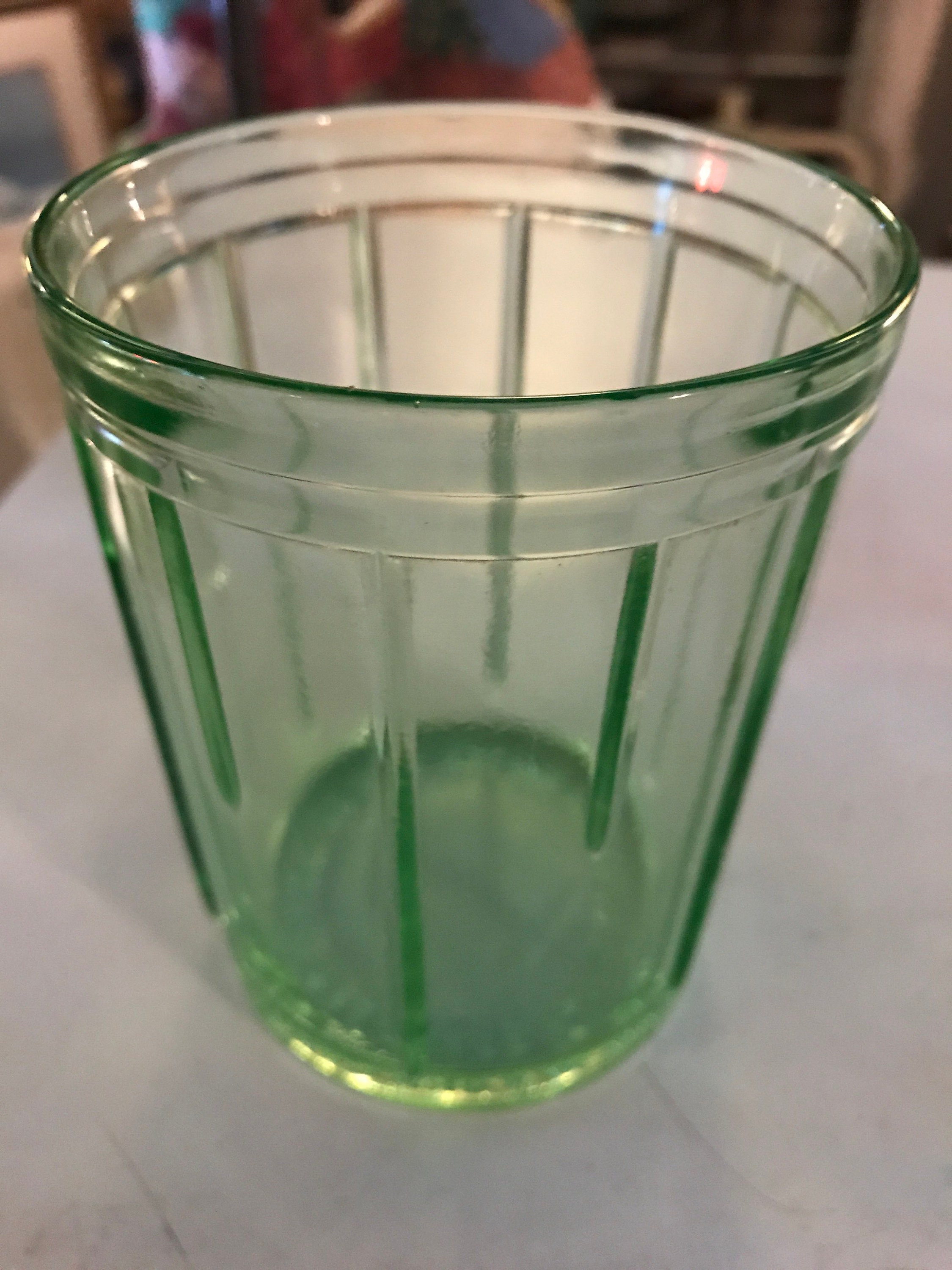 Vintage Green Depression Glass Beater Jar. Lorraine Metal Mfg. Co