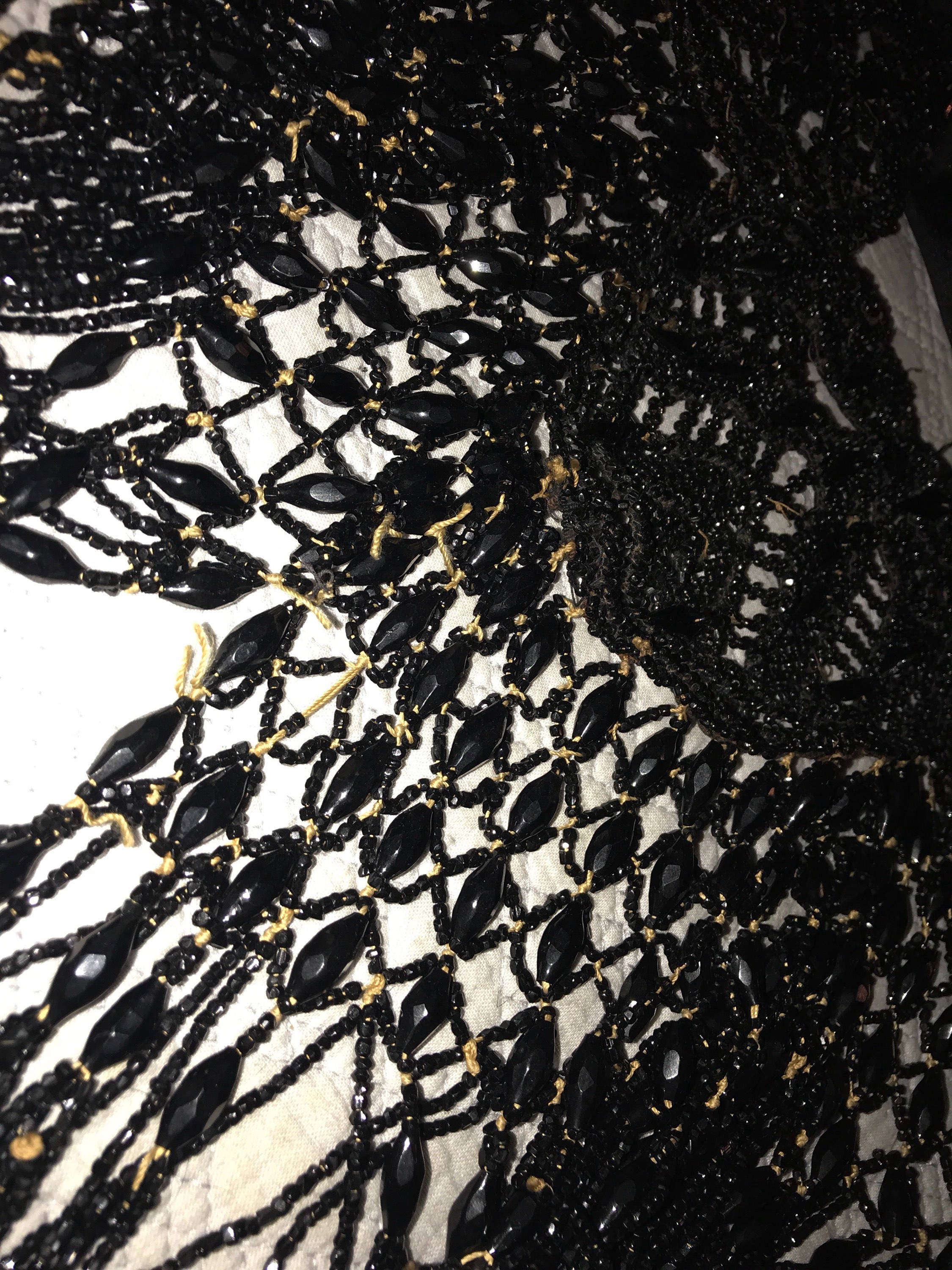 Vintage Beaded Applique. Black Beaded Bodice embellishment. Black