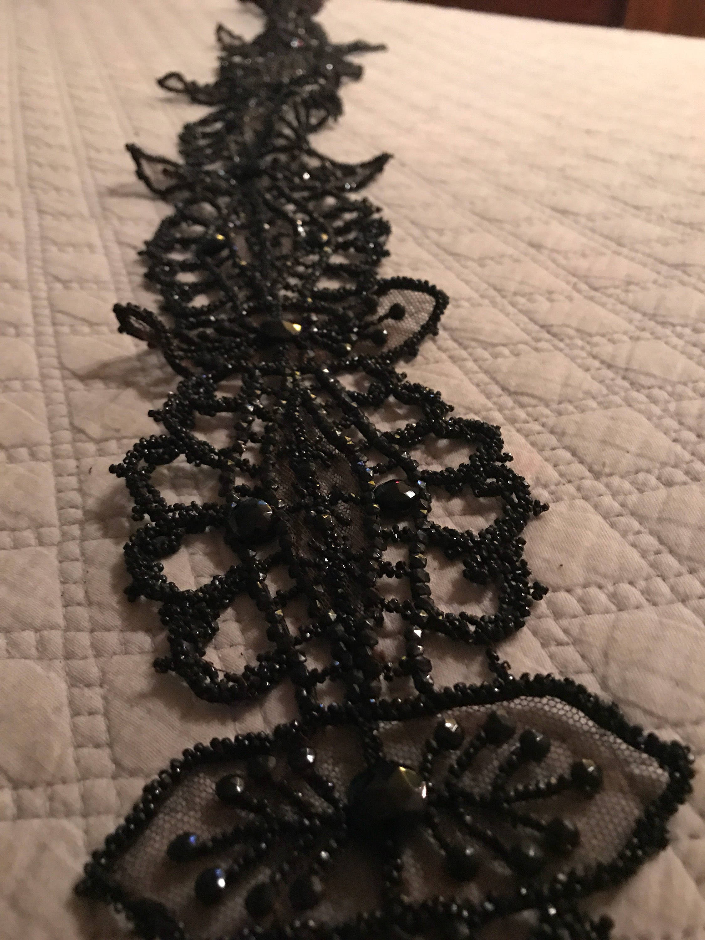 Vintage Beaded Applique. Black Beaded Bodice embellishment. Black