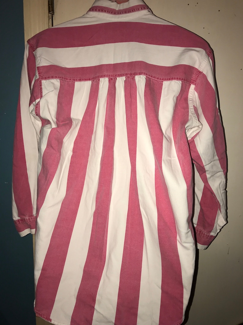 Striped Shirt Button Down Shirt. Vintage 80/'s Bonjour Shirt Pink and White Striped Blouse Vintage Blouse