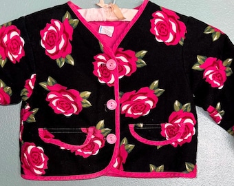 Vintage 90's Toddler Jacket. Toddler Black and Pink Roses Jacket. Size 3T