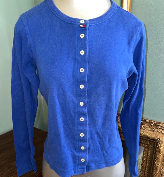 Vintage 90's Tommy Hilfiger Blue Crop Top Shirt,Size Medium