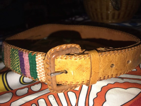 Vintage Handmade Colorful Leather Belt. Philippines Leather Belt, Size Small