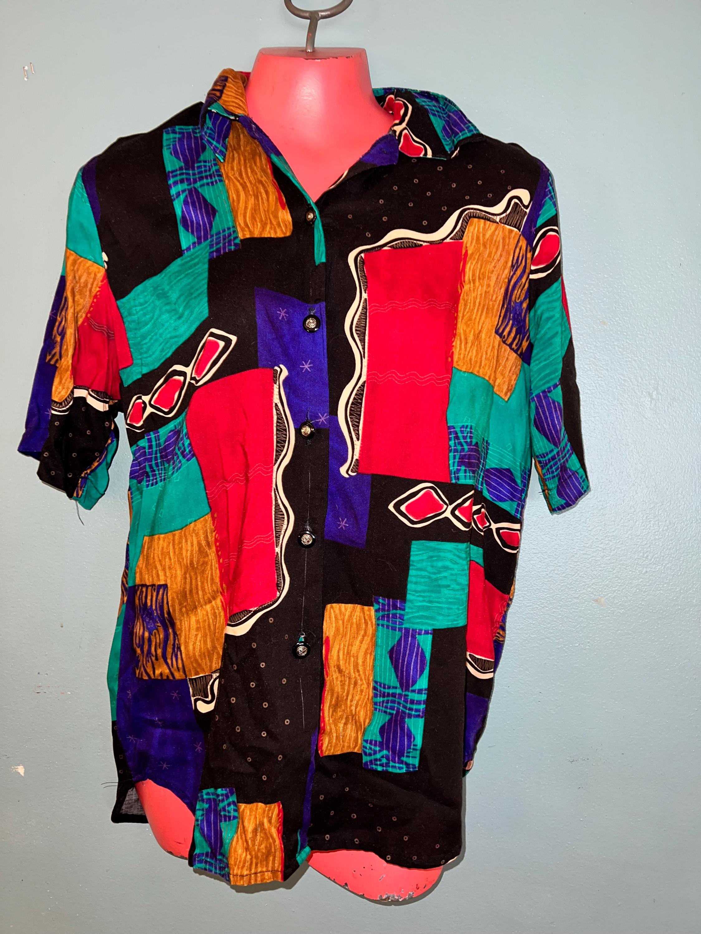 Vintage 1980's Wild Abstract Blouse, Size Large