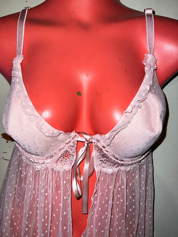 Vintage Sheer Pink Open Front Lingerie. Pink Shee… - image 5