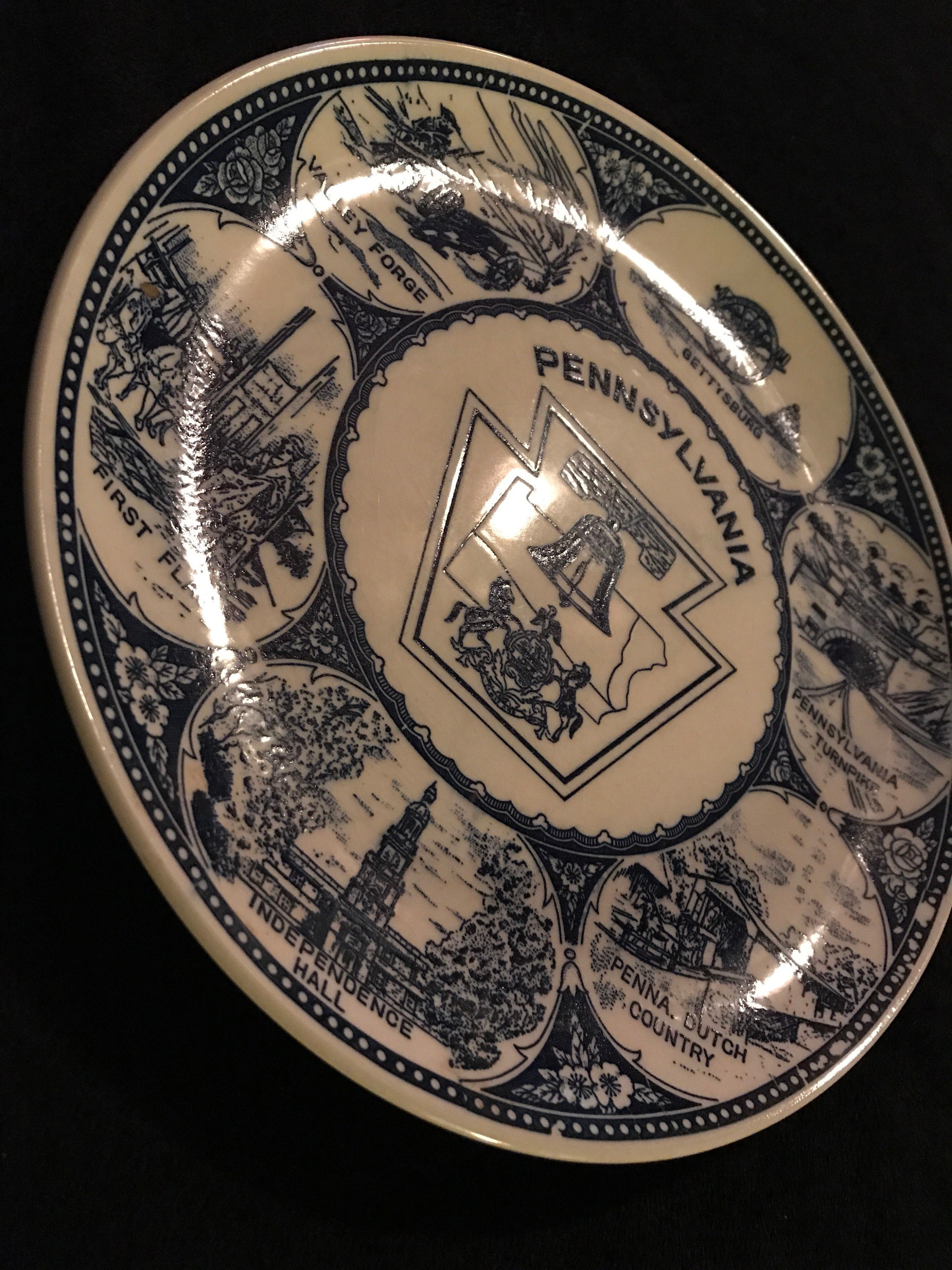 Vintage Pennsylvania State Plate. Vintage Plate. Blue and White