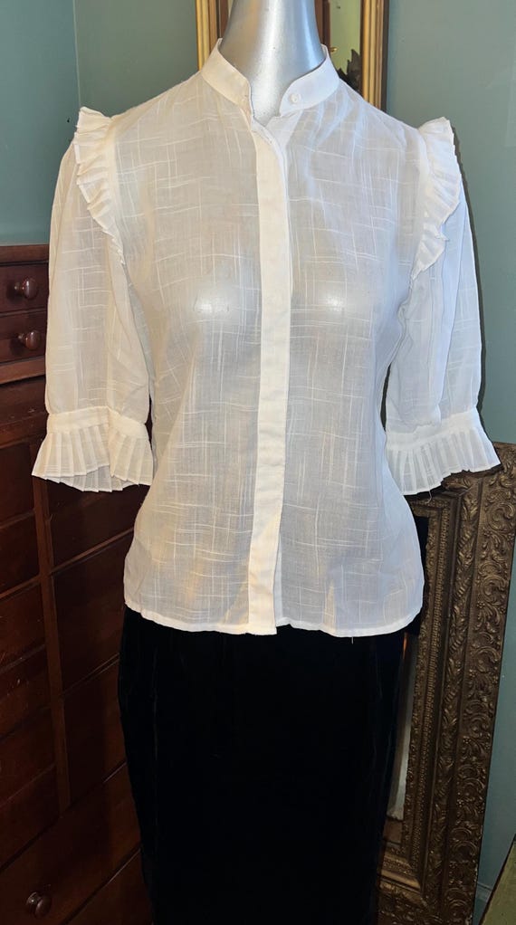 Vintage 80’s Sheer White With Ruffles Shirt, Size 7, Small