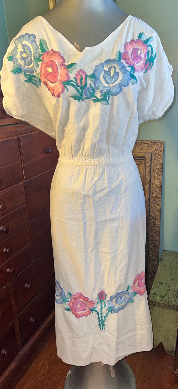 Vintage 1960's White Hippie Dress, Flral Boho Dress