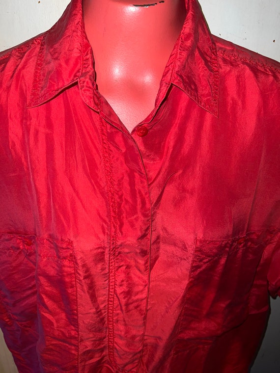 Vintage Coral Silk Shirt. Dark Coral Silk Shirt. 90's… - Gem