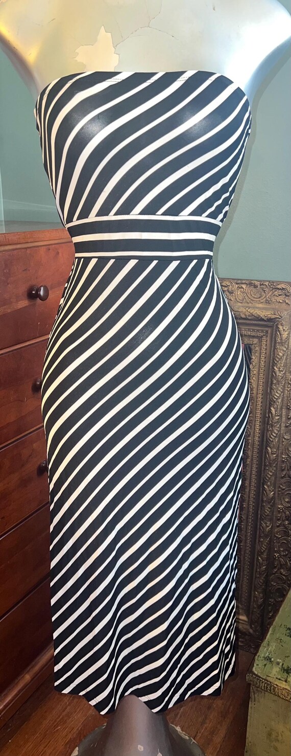 Vintage 90’s Black and White Striped Rave Halter Dress, Size Medium