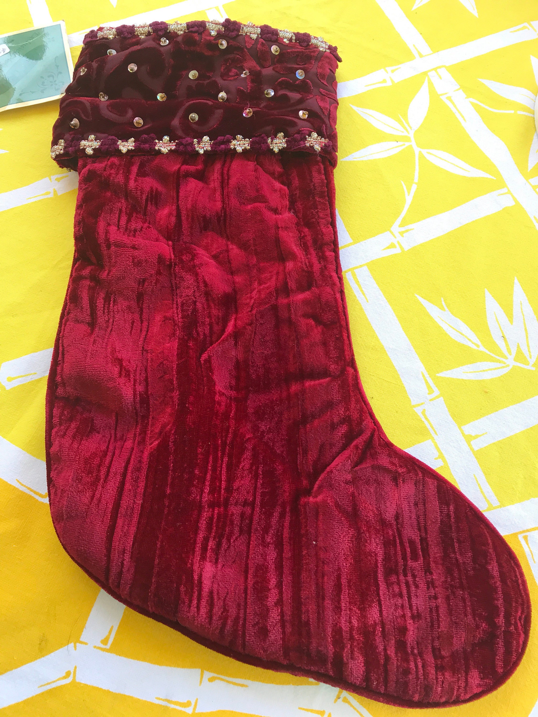 Vintage Velvet Christmas Stocking. Red Velvet Christmas Stocking. Vintage Christmas Stocking 