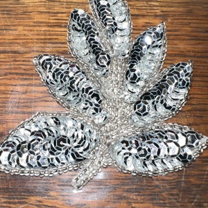Vintage Silver Leaf Sequin Applique