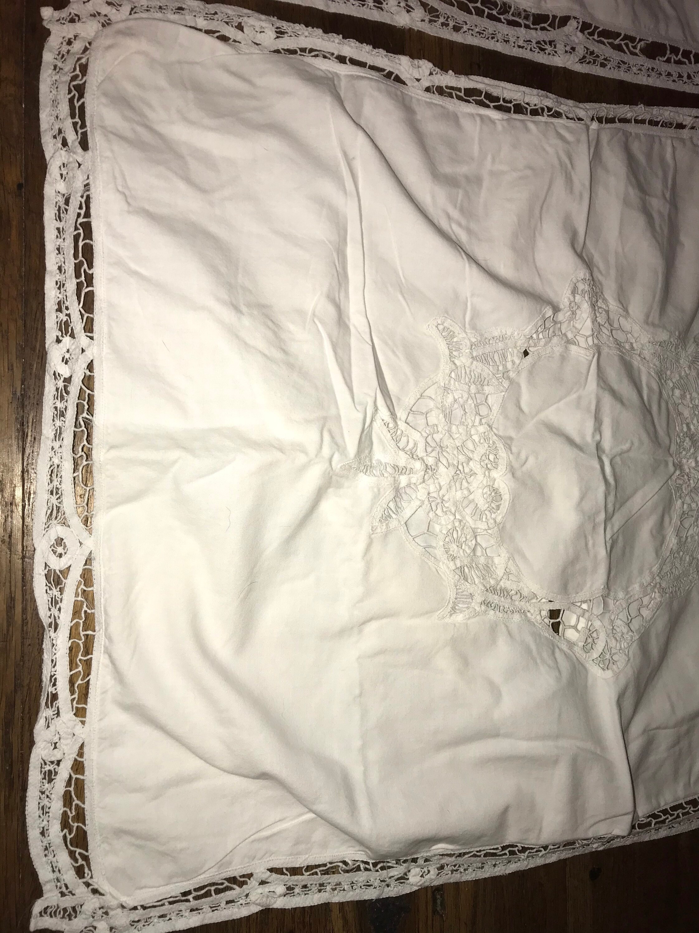 Vintage White Cotton Battenburg Lace Pillow Shams. Two Standard