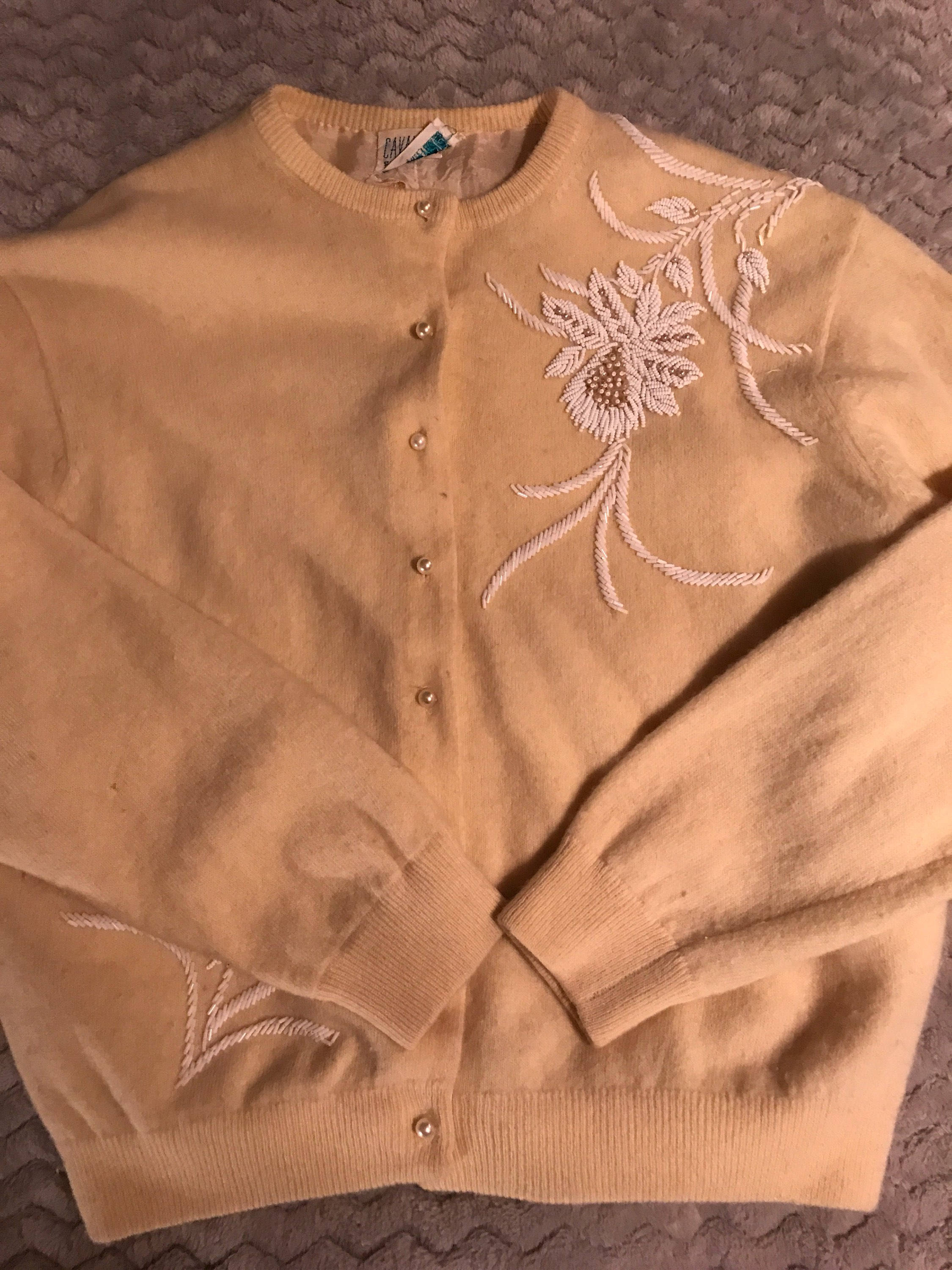 Vintage Beaded Cardigan Sweater. Pearl Sweater. Bridal Sweater. Easter ...