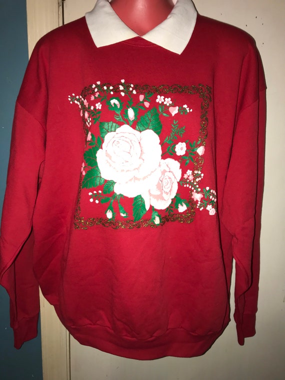 Vintage 90’s Red Painted Sweatshirt. NWT Pink Rose