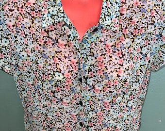 Vintage Women’s 1990’s Sheer Floral Blouse, Summer Shirt, Size Medium