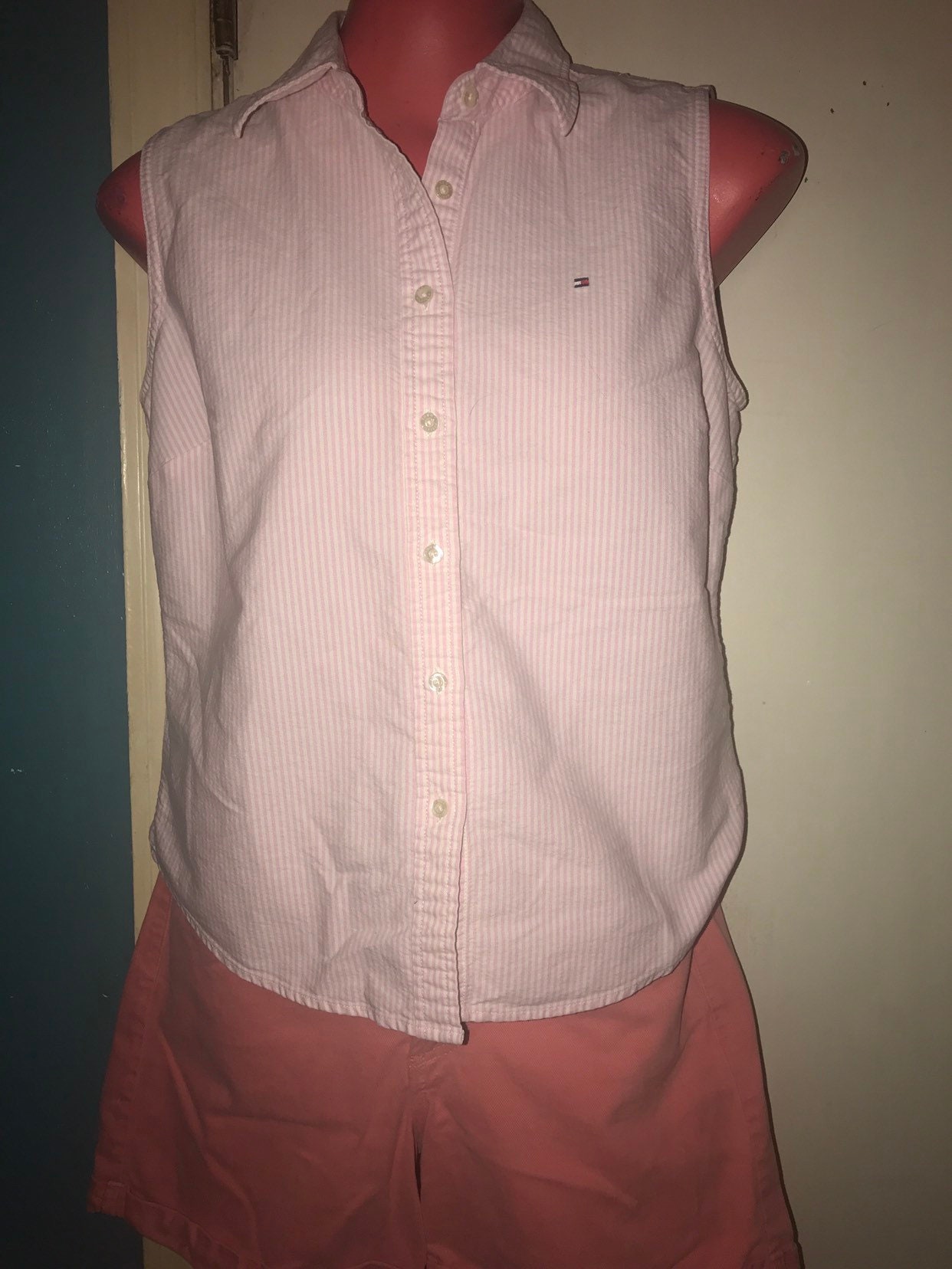 Information Bekræfte Skære Vintage Tommy Hilfiger Shirt. Pink Striped Womens Sleeveless | Etsy