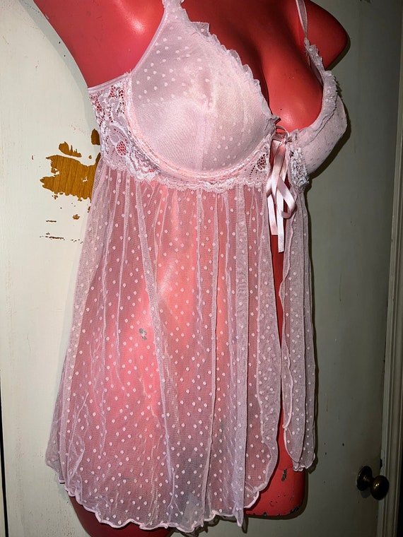 Vintage Sheer Pink Open Front Lingerie. Pink Shee… - image 3