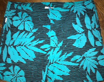 Vintage Swim Trunks. 1980’s Turquoise and Black Tropical Swim Trunks. Old School Short Men’s Swim Trunks. Size 36/38