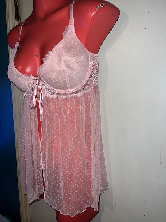 Vintage Sheer Pink Open Front Lingerie. Pink Shee… - image 4