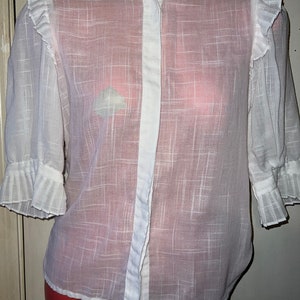 Vintage 80’s Sheer White With Ruffles Shirt, Size 7, Small