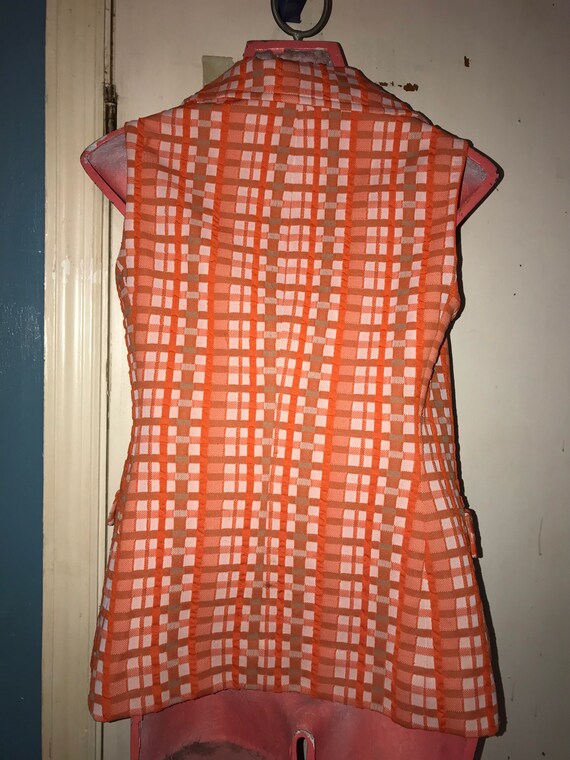 Vintage 60’s Orange Polyester Vest. Orange and Wh… - image 5