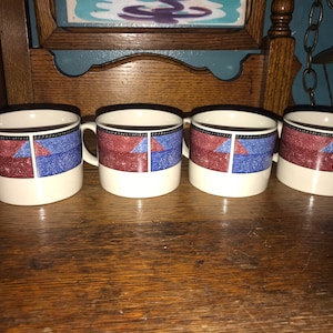 Vintage 1997 Sakura Majesticware Coffee Mugs, Astral Design by Sue Zipkin