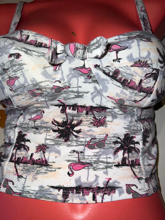 Vintage 90’s Tropical Crop Top. Flamingo and Palm… - image 4