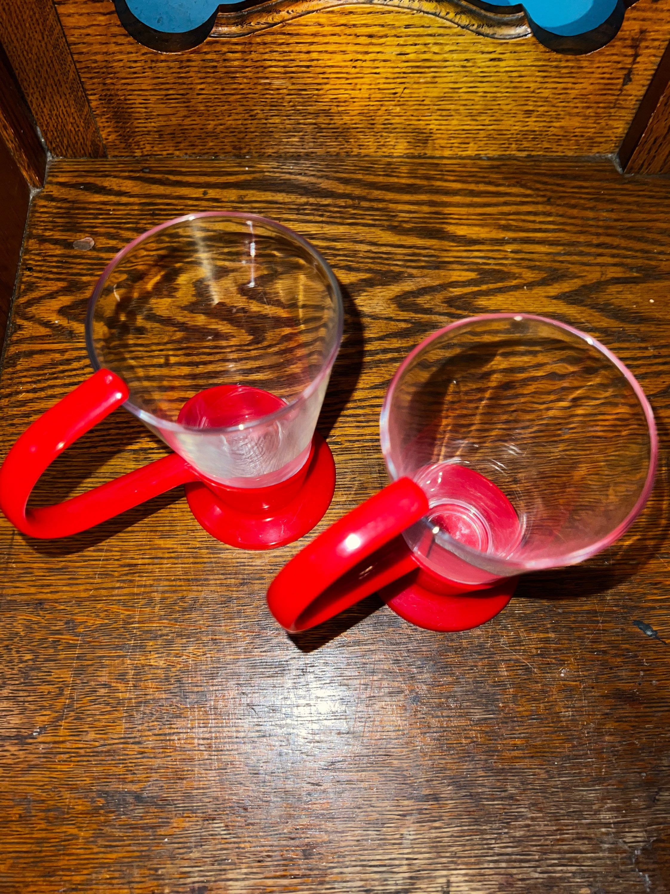 Vintage 1960’s Snap Glasses. Set of Two Red Plastic and Glass Mod