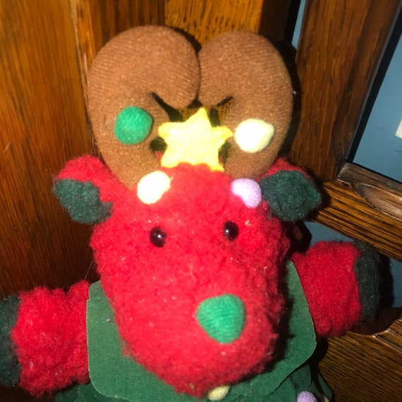 Vintage Applause Red and Green Stuffed Reindeer
