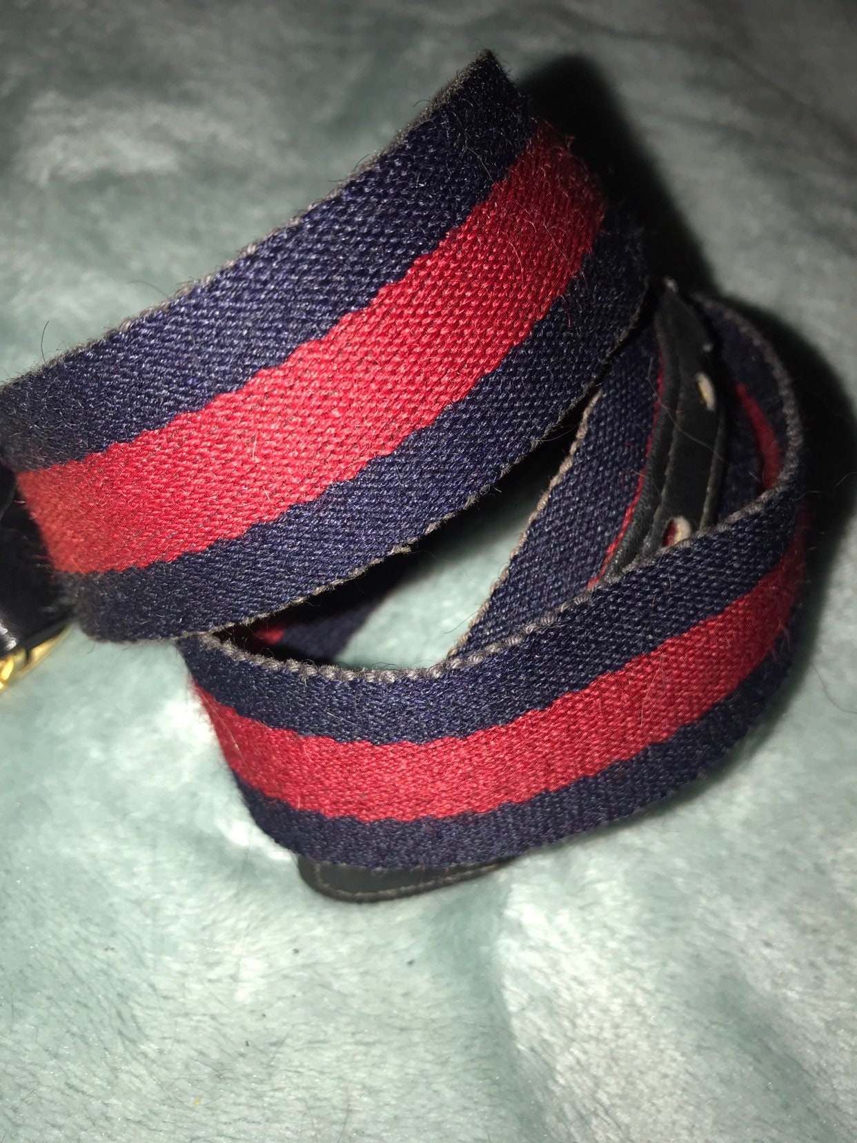 Vintage Gucci Navy Belt with Red and Blue Stripe and Gold Hardware Second-hand Gucci handbags main image 2