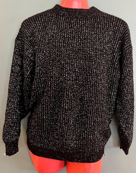 Vintage 1980’s Black and Silver Metallic Sweater, Size Small