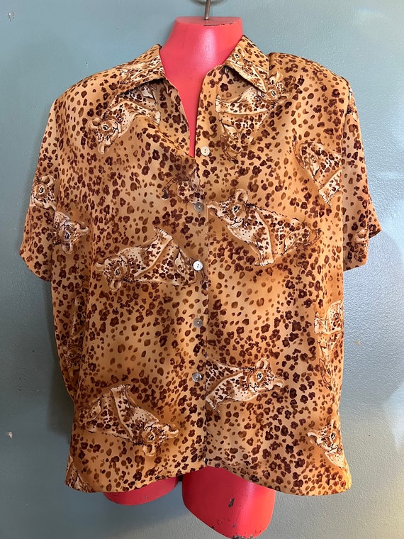 Vintage 1980’s Leopard Print Shirt. Leopard Button