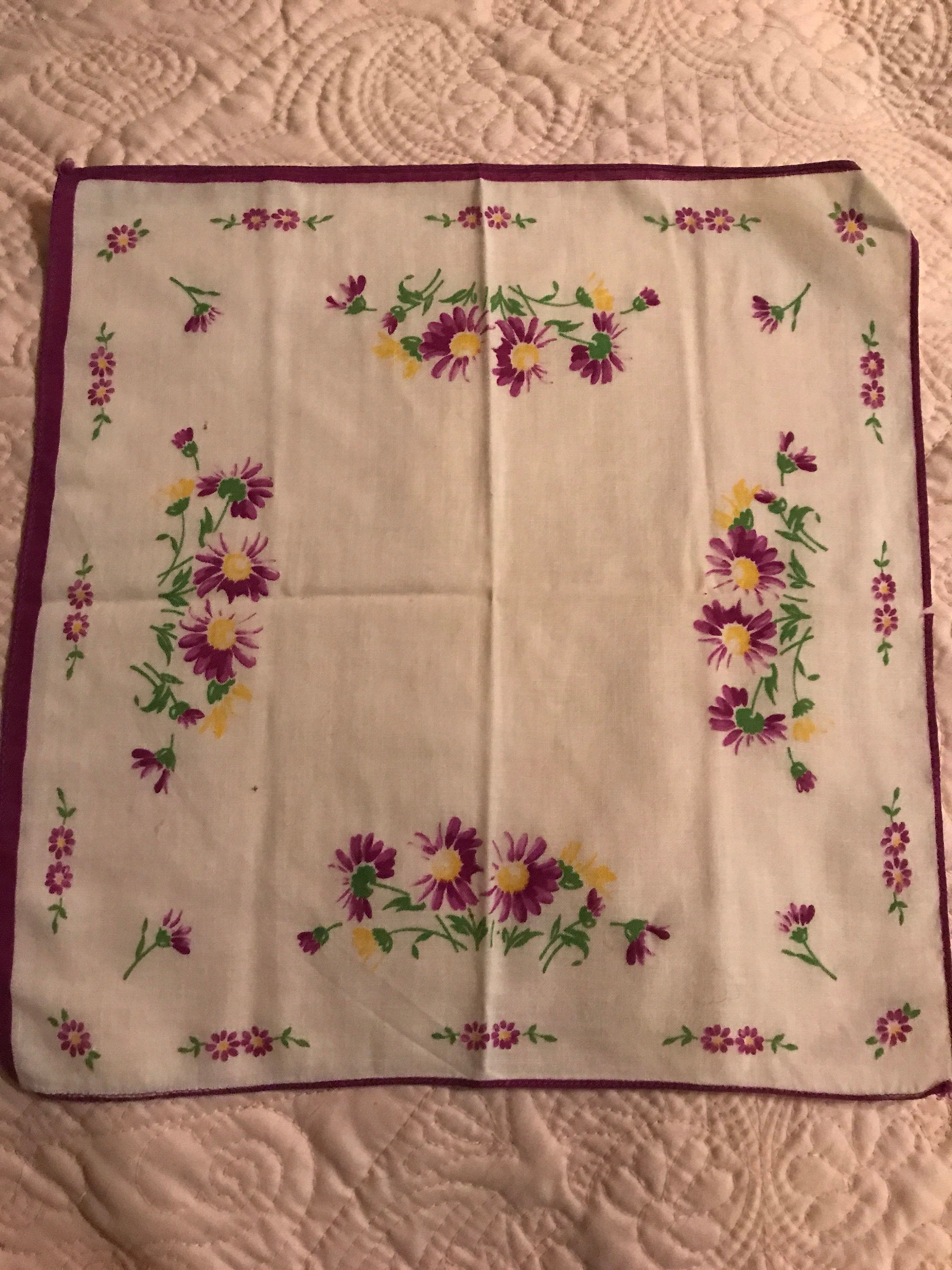 Vintage Flower Handkerchief. Flower Hankie. Flower Handkerchief. Purple ...