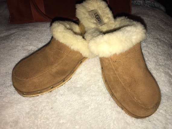 Vintage Furry Ugg Wooden Clogs. Ugg Clogs. Wood Ug