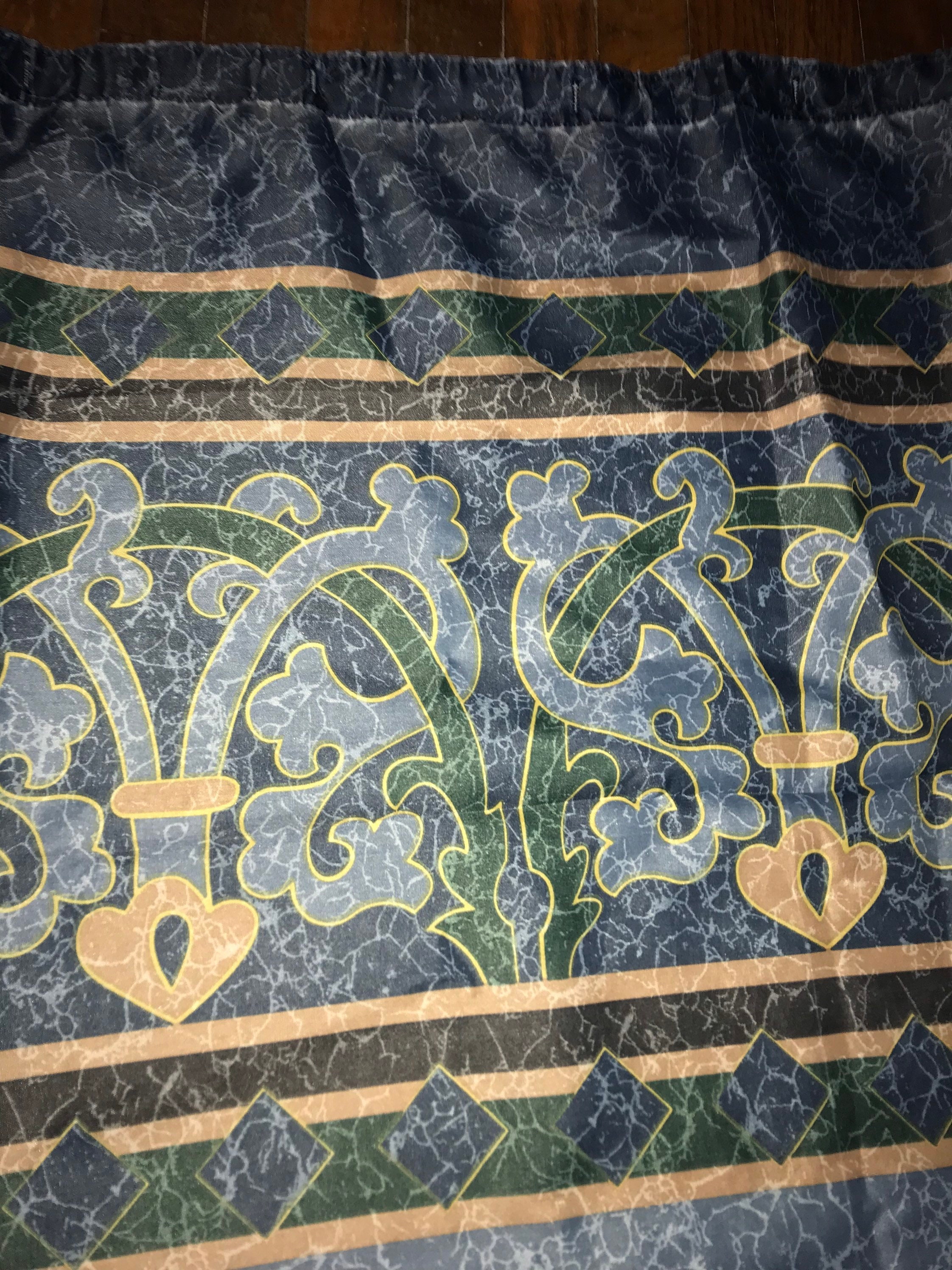 Vintage 1990’s Shower Curtain. Blue, Green, and Gold Marble Look Shower