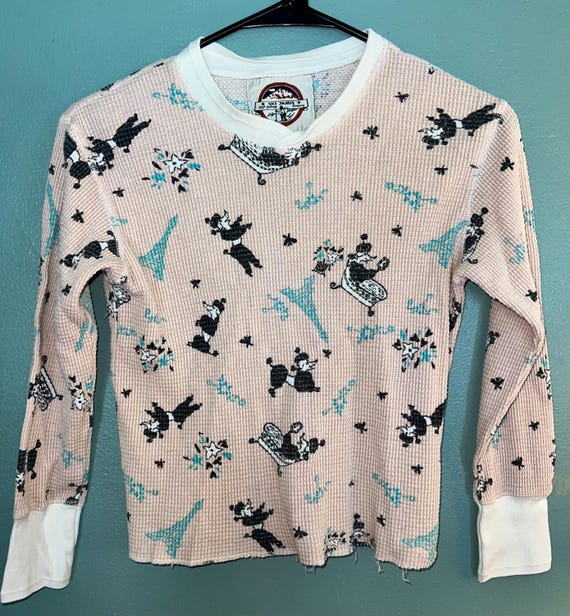 Vintage Girl’s Adorable Poodles and Eiffel Tower Girl’s Thermal Shirt, Size 6/7