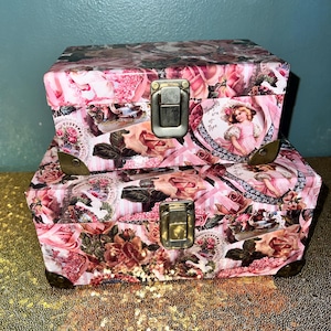 Vintage 1990’s Victorian Floral Storage Boxes, Nesting, Set of Two
