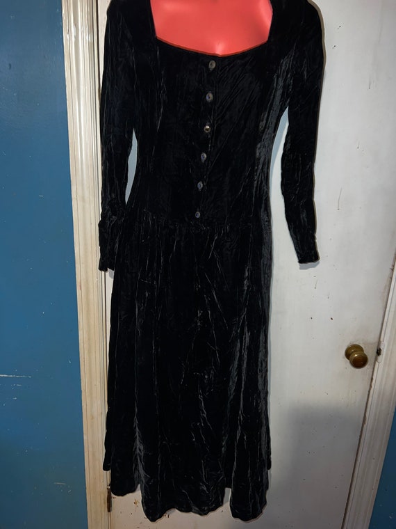 Vintage Black Velvet Dress. Juniors Button Up Vel… - image 1