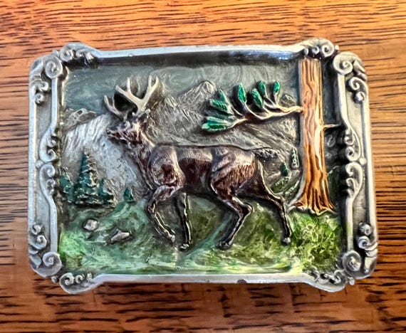 Vintage Betgamot Belt Buckle, Deer in The Forest Belt Buckle