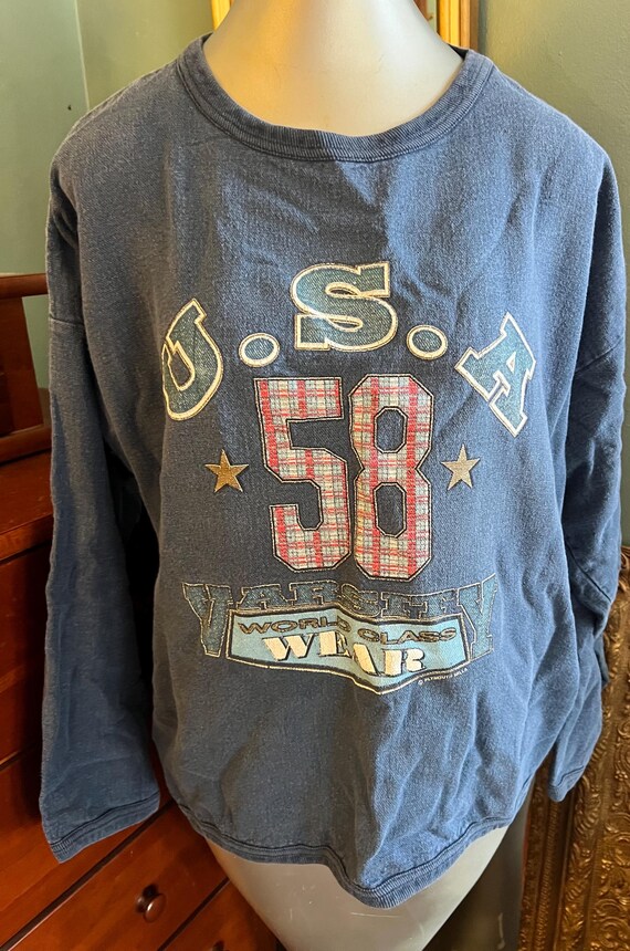 Vintage 80's Blue Varsity Wear Sweatshirt, Denim “Feel” Sweatshirt.