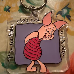 Vintage 1990’s Plastic Piglet Keychain, Disney Store Winnie The Pooh