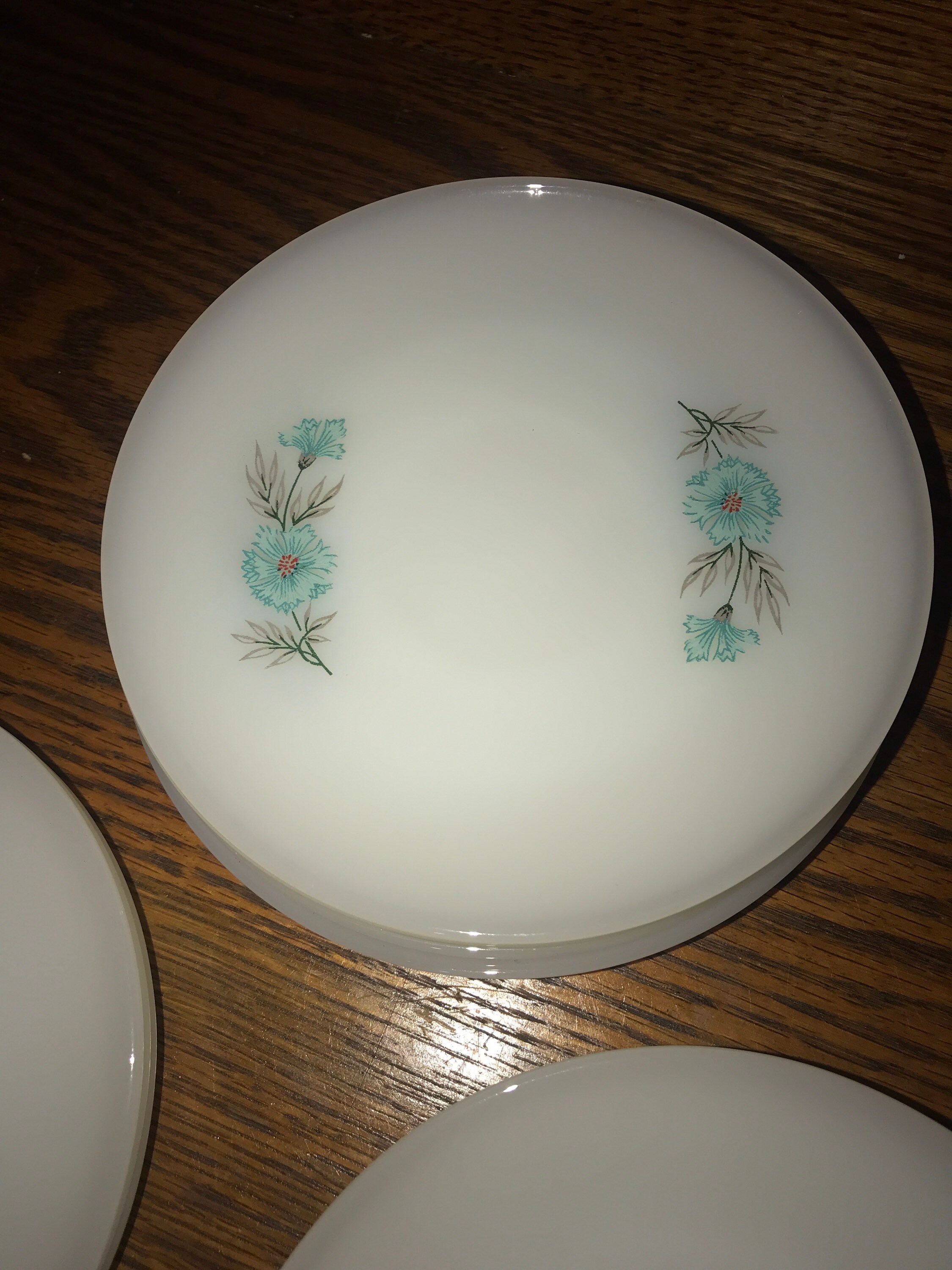 Vintage Fire King Flower Saucer Plates. Set of Eleven Fire King Small