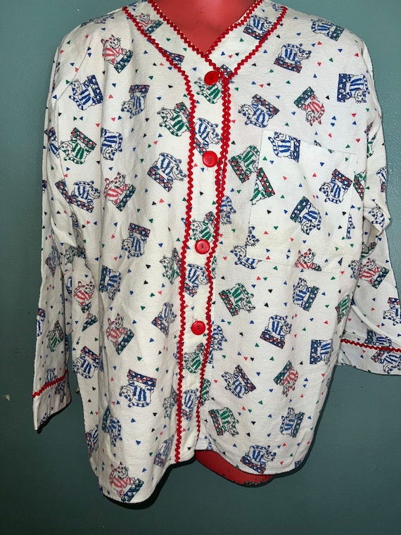Vintage 1980’s Crazy Cat Flannel Pajama Shirt. Col