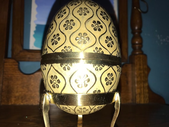Vintage Brass and Enamel Egg With Stand.