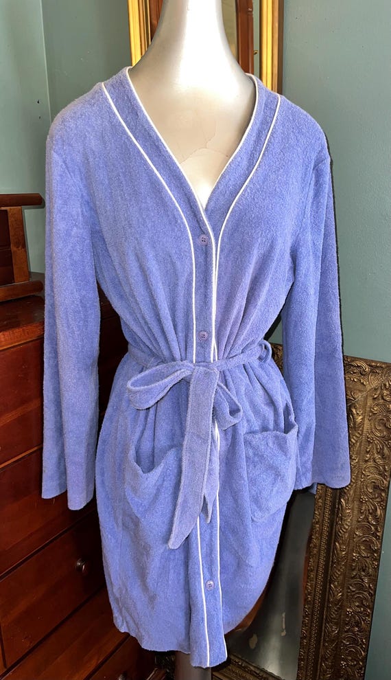 Vintage 1970’s Blue Terry Cloth Swimsuit Cover Up, Size Medium